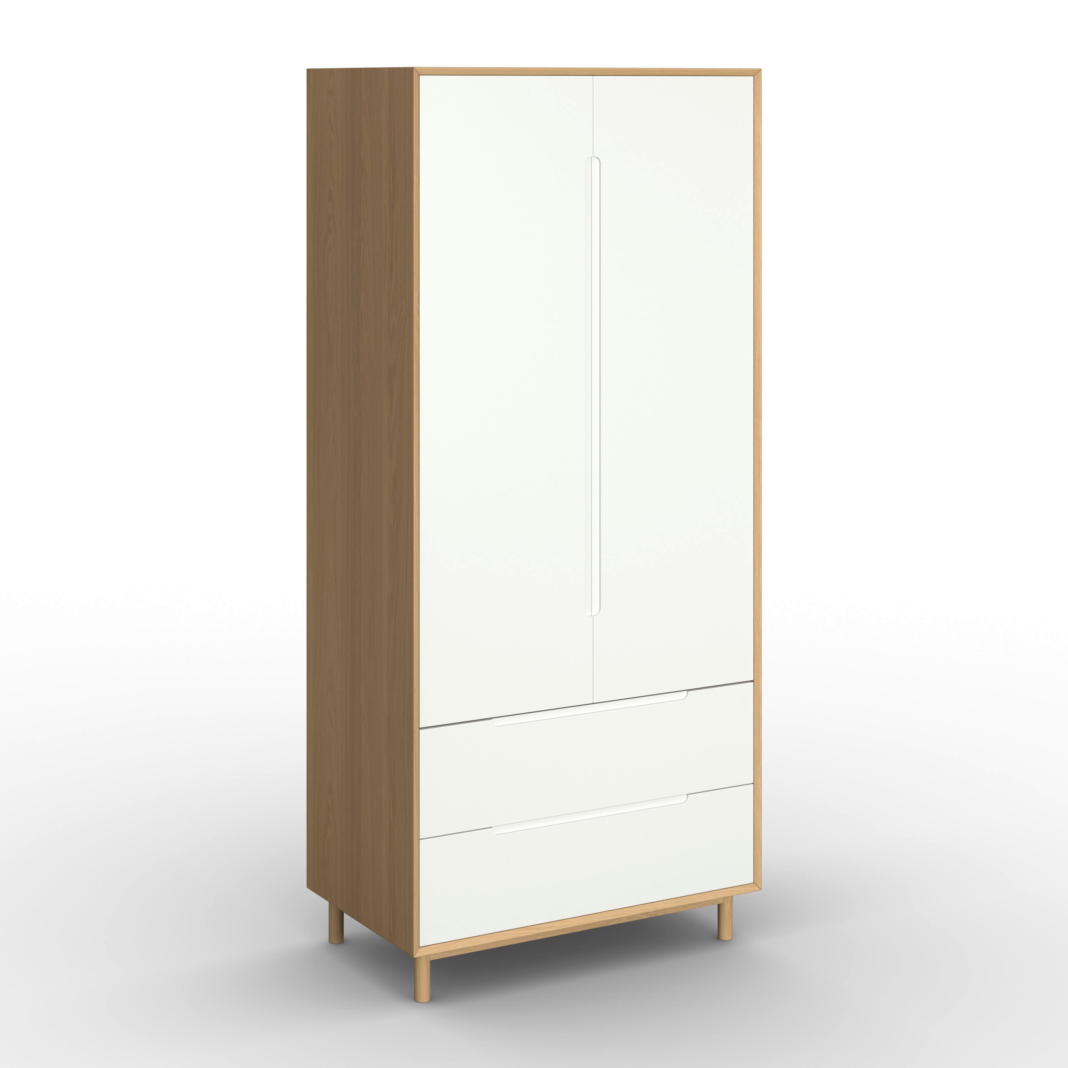 wohnli-moebel-suche-002798029401 Wohnli Möbelsuche - Drehtürenschrank Marlo Weiß/ Eichefarben ca. 100x223x60 cm