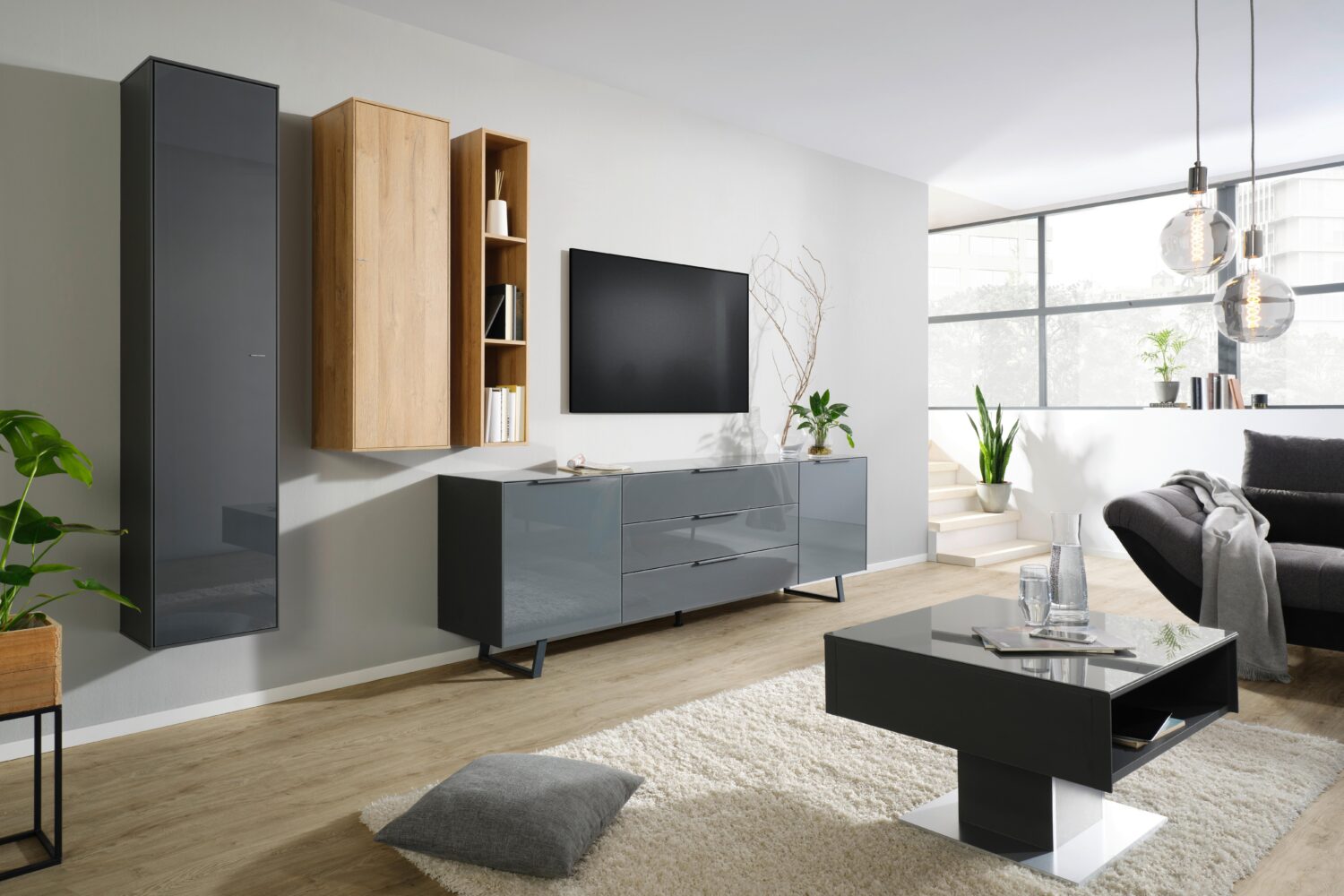 Hängeelement Max Box in Anthrazit Glas, Holzwerkstoff Premium Living Möbel > Kommoden & Schubladenschränke > Hängeelemente Anthrazit