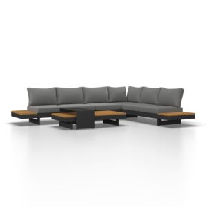 Loungegarnitur-Set Amaia Grau Metall/Outdoorstoff Holz, Metall, Textil Bessagi Garden Garten & Outdoor > Loungemöbel > Loungegarnituren Grau
