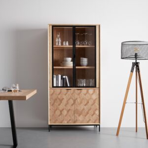 Vitrine Milano Esche furniert Schwarz ca. 90x186 cm Holz, Metall, Glas Bessagi Home Möbel > Schränke > Vitrinen Grau