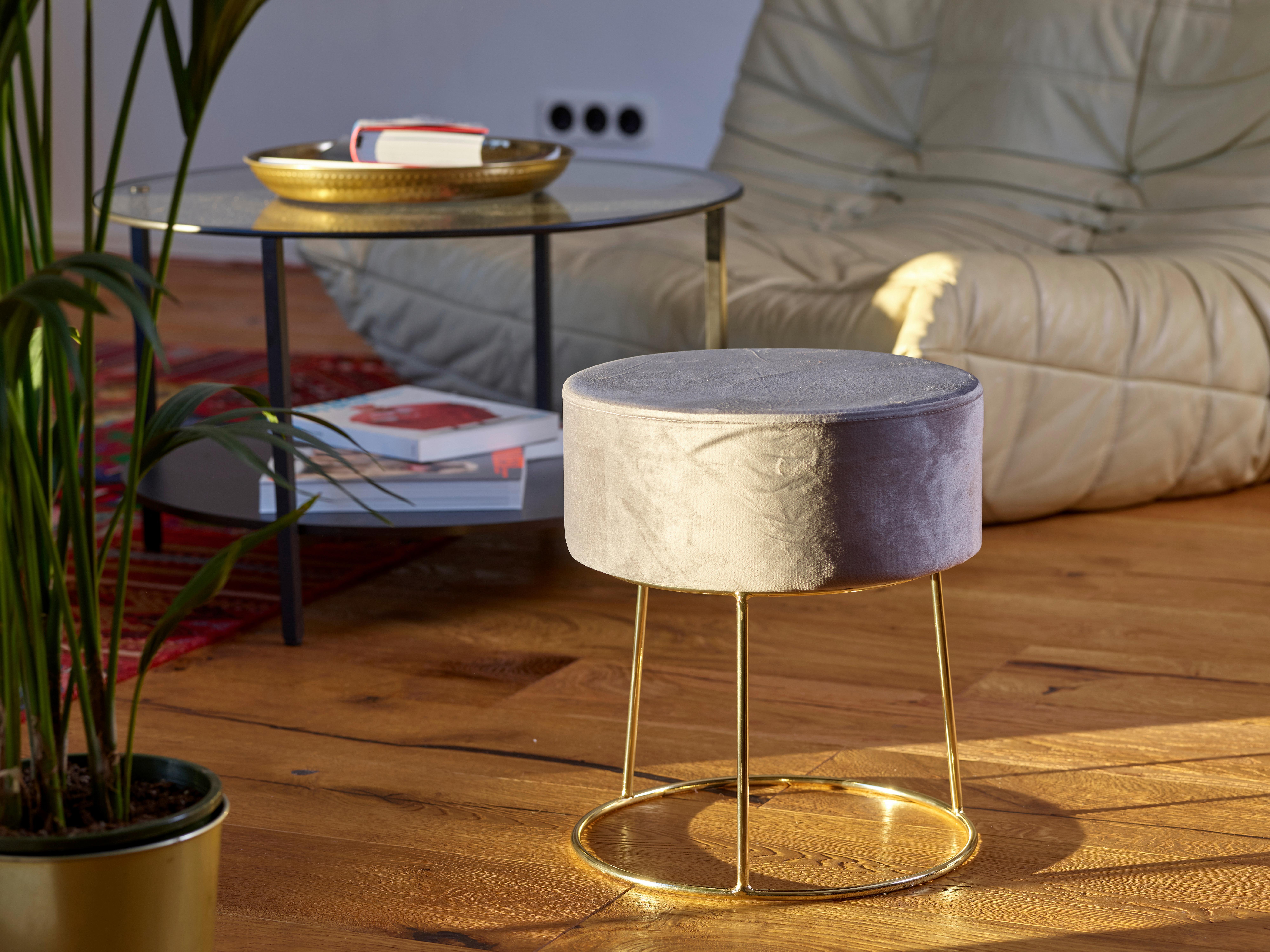 Hocker Marilyn Grau Samt Textil Echtwerk Möbel > Sessel > Hocker Grau