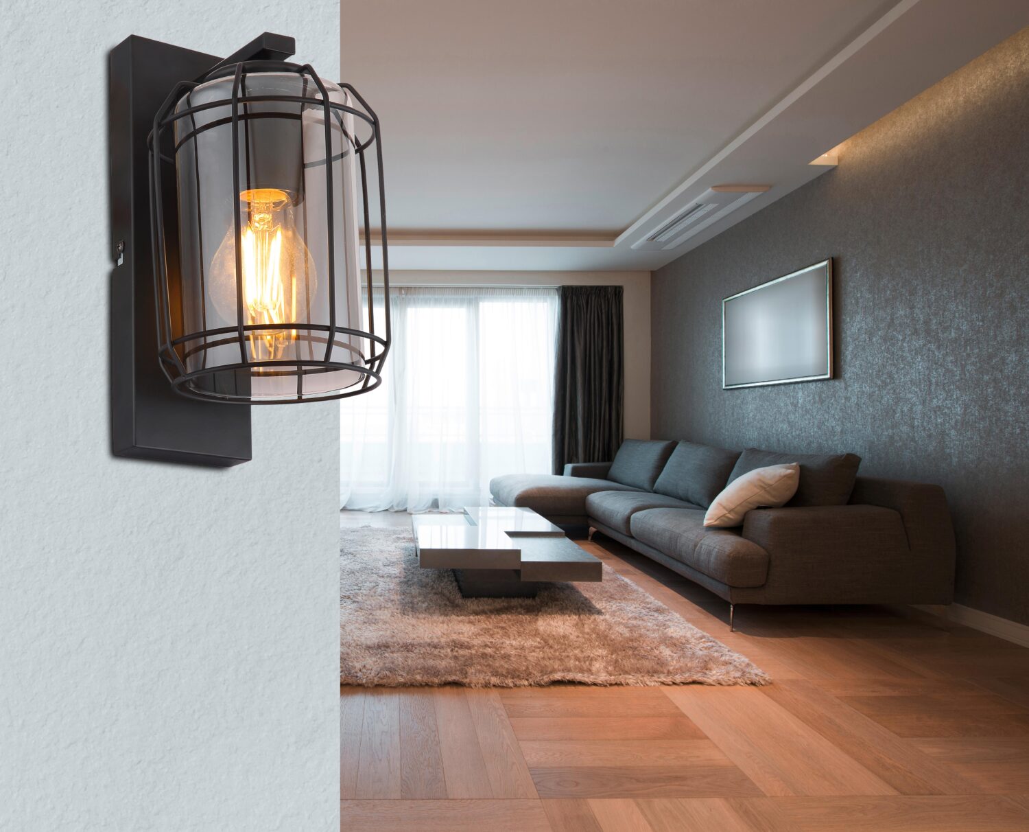 Wandleuchte Kammi max. 60 Watt Wandlampe Metall, Glas Globo Lampen & Leuchten > Wandleuchten Schwarz