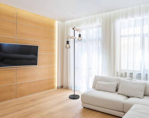 Stehleuchte Priska Naturfarben/Schwarz max. 40 W Metall Globo Lampen & Leuchten > Stehlampen Schwarz