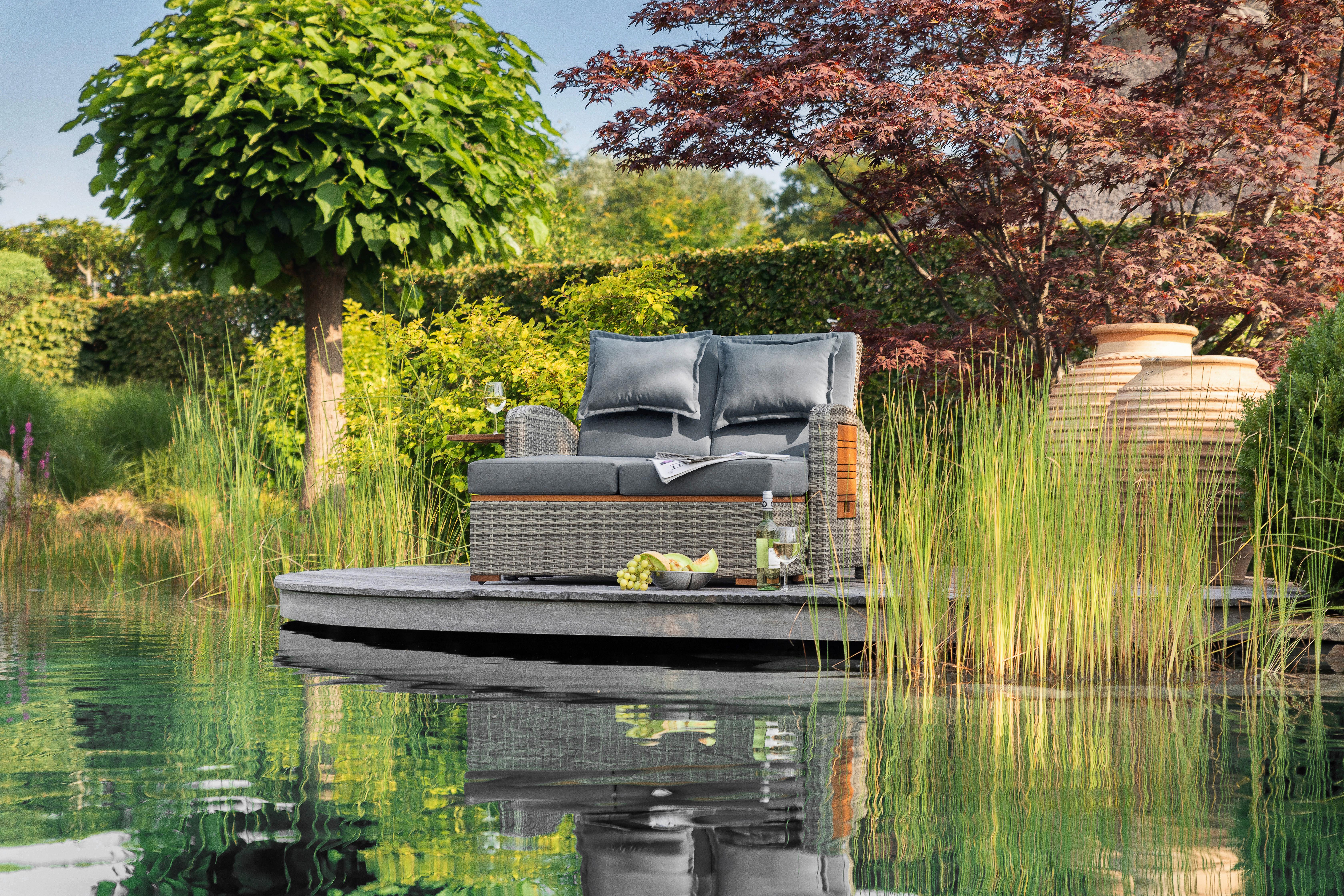 Loungegarnitur 2-teilig Bahia Tobago Holz/Metall mit Kissen Holz, Metall, Textil Gardenson Garten & Outdoor > Loungemöbel > Loungegarnituren Grau
