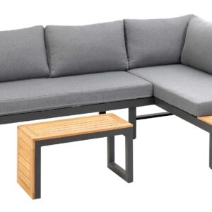 Loungegarnitur 3-tlg. Samara Holz/Metall/Textil mit Kissen Holz, Metall, Textil Gardenson Garten & Outdoor > Loungemöbel > Loungegarnituren Anthrazit