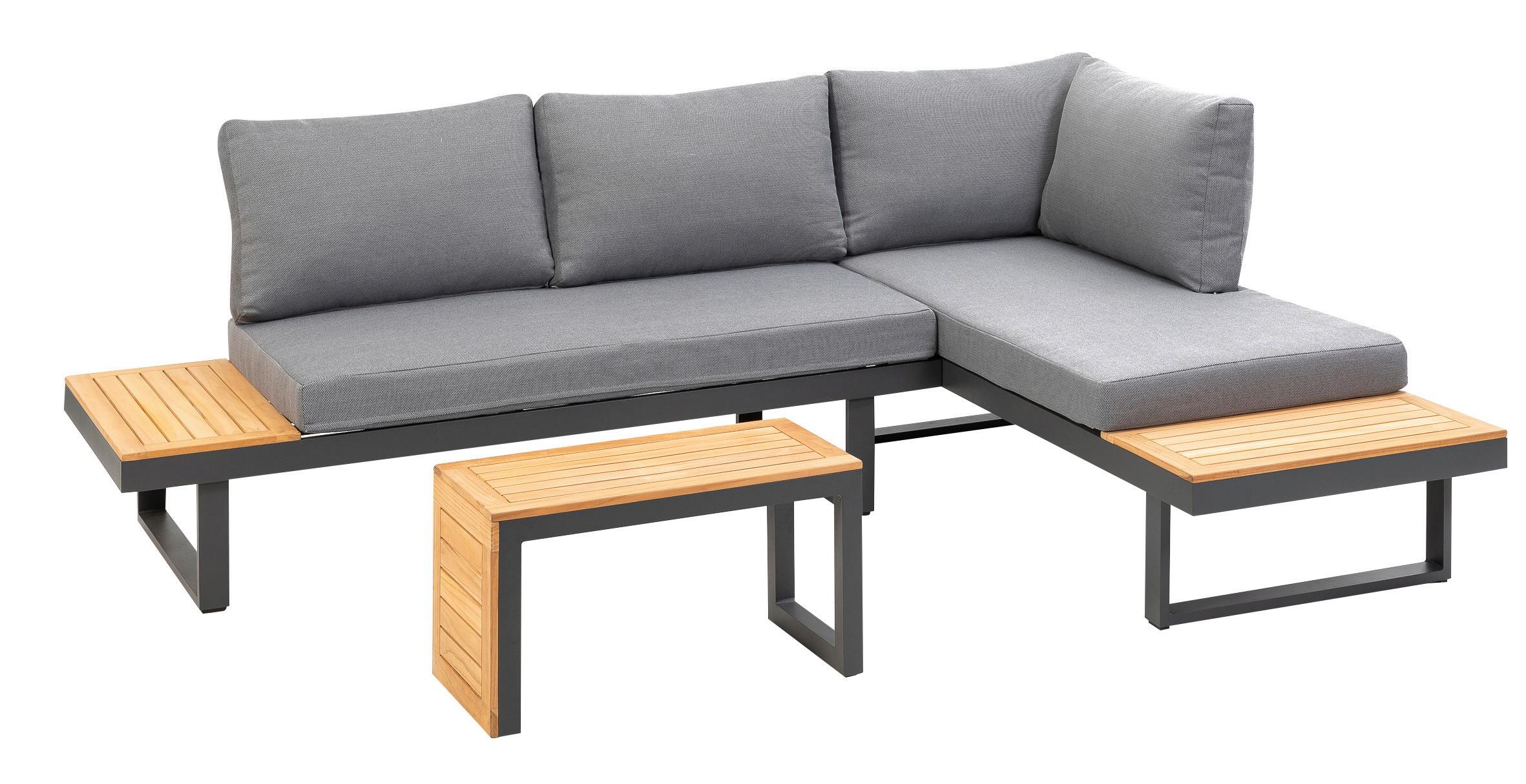 Loungegarnitur 3-tlg. Samara Holz/Metall/Textil mit Kissen Holz, Metall, Textil Gardenson Garten & Outdoor > Loungemöbel > Loungegarnituren Anthrazit