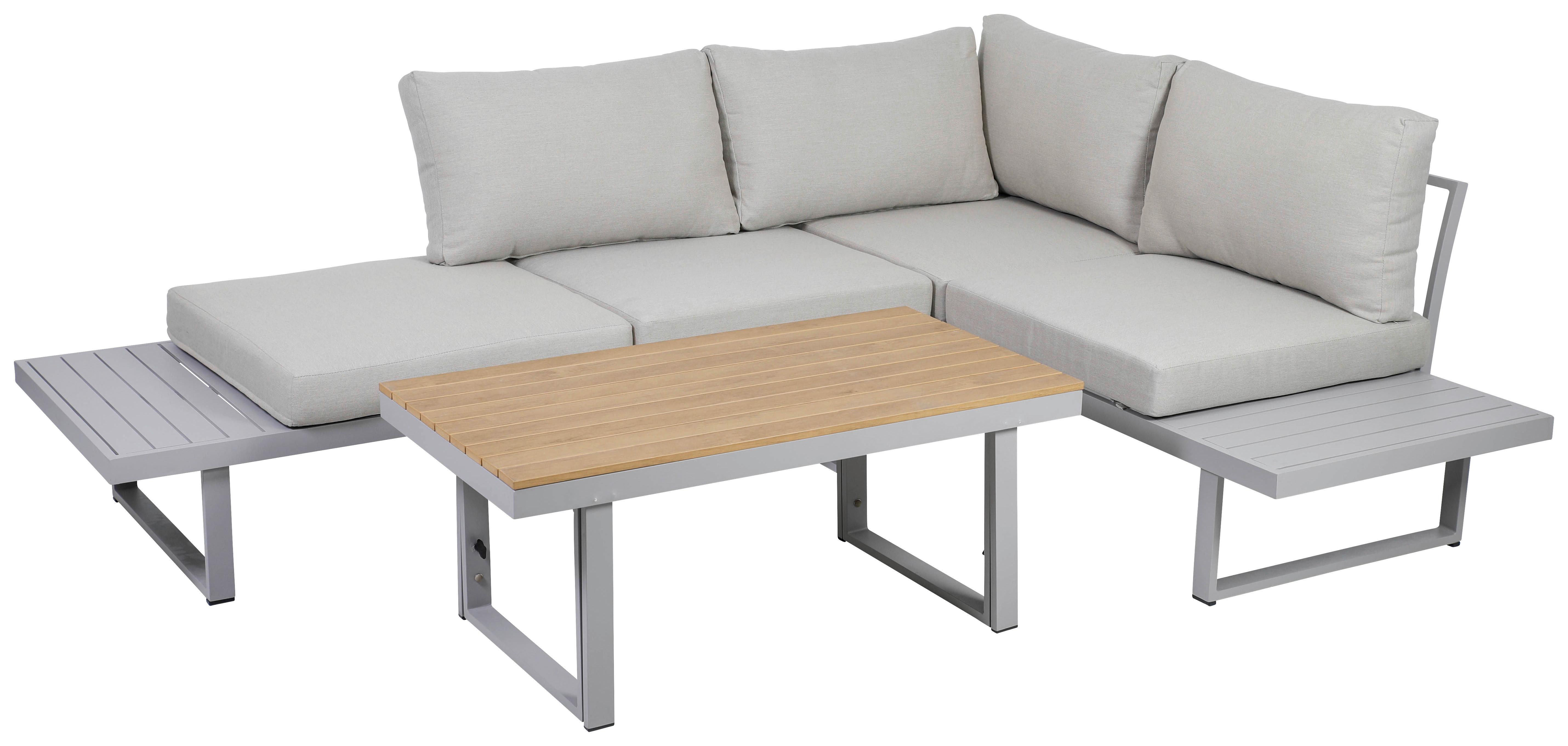 Loungegarnitur 3-tlg. Aruba Holz/Metall/Textil mit Kissen Holz, Metall, Textil Gardenson Garten & Outdoor > Loungemöbel > Loungegarnituren Grau