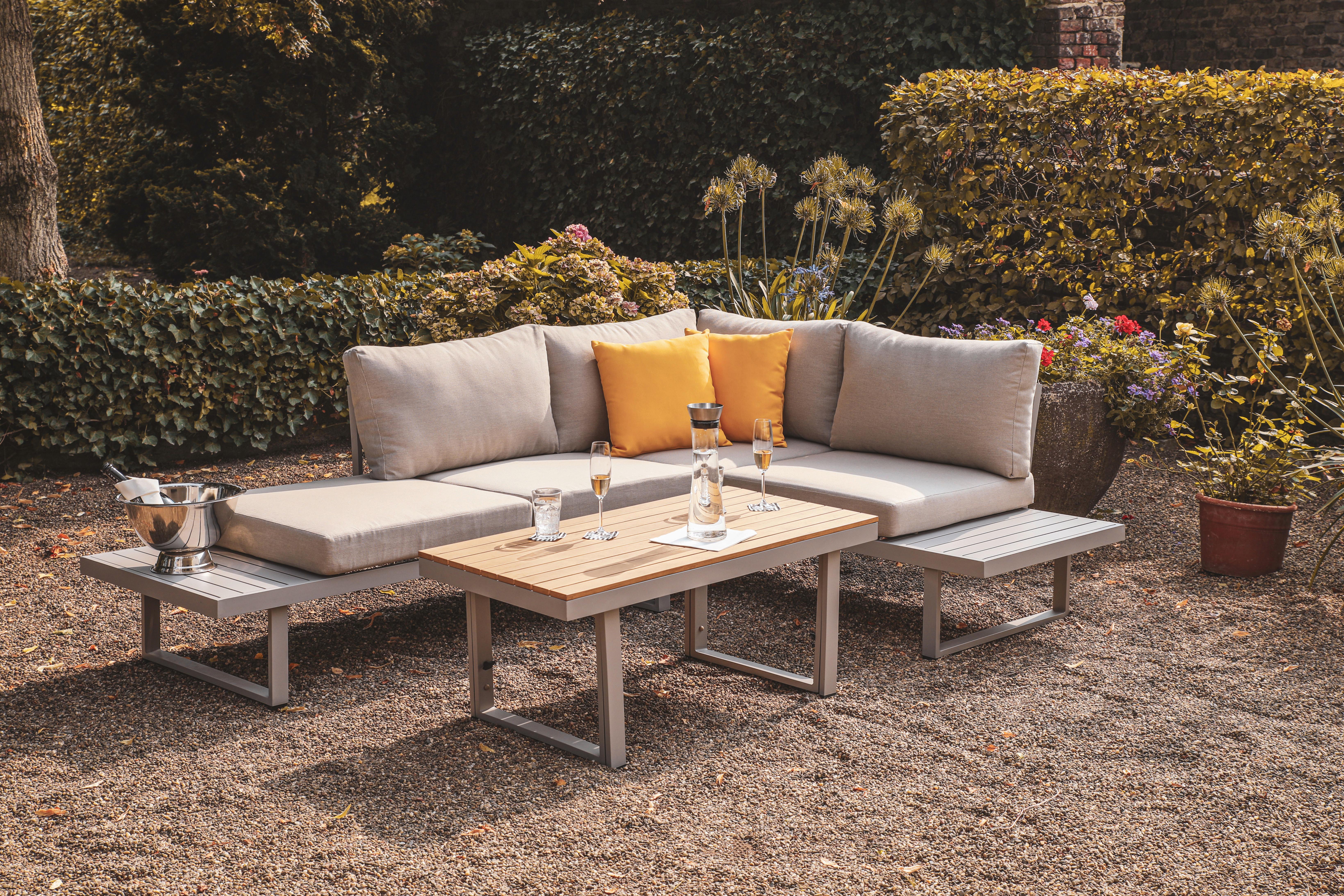 Wohnli Möbelsuche - Loungegarnitur 3-tlg. Aruba Holz/Metall/Textil mit Kissen