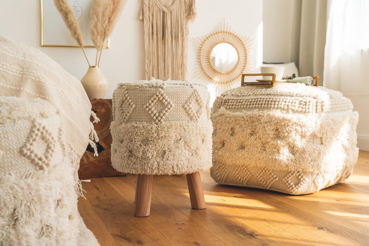 Hocker Bohist Naturfarben Makramee Textil Kayoom Möbel > Sessel > Hocker Braun