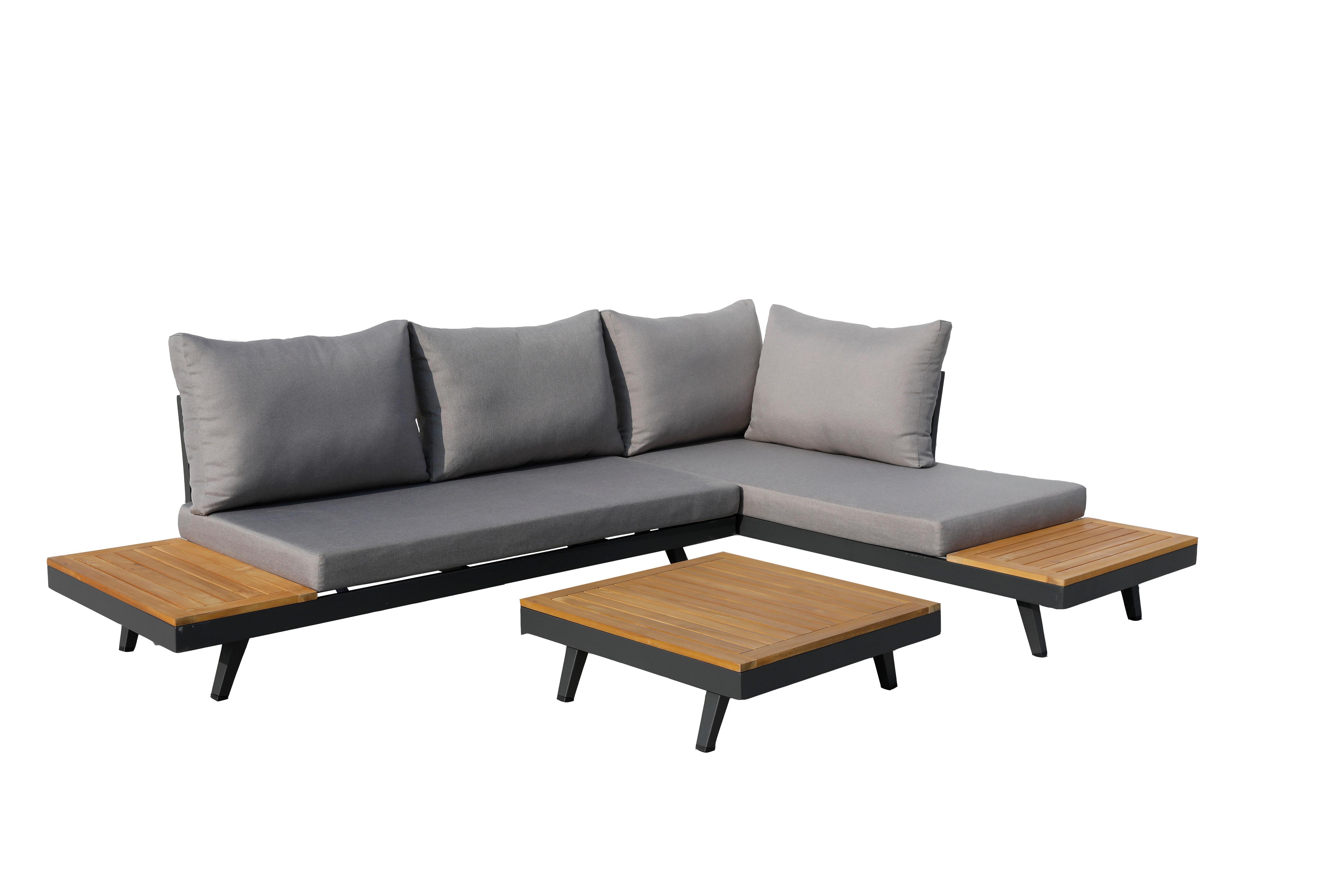 Loungegarnitur Acamp Naxos Lounge Anthrazit/Teakfarben Holz, Metall, Textil Gardenson Garten & Outdoor > Loungemöbel > Loungegarnituren Anthrazit