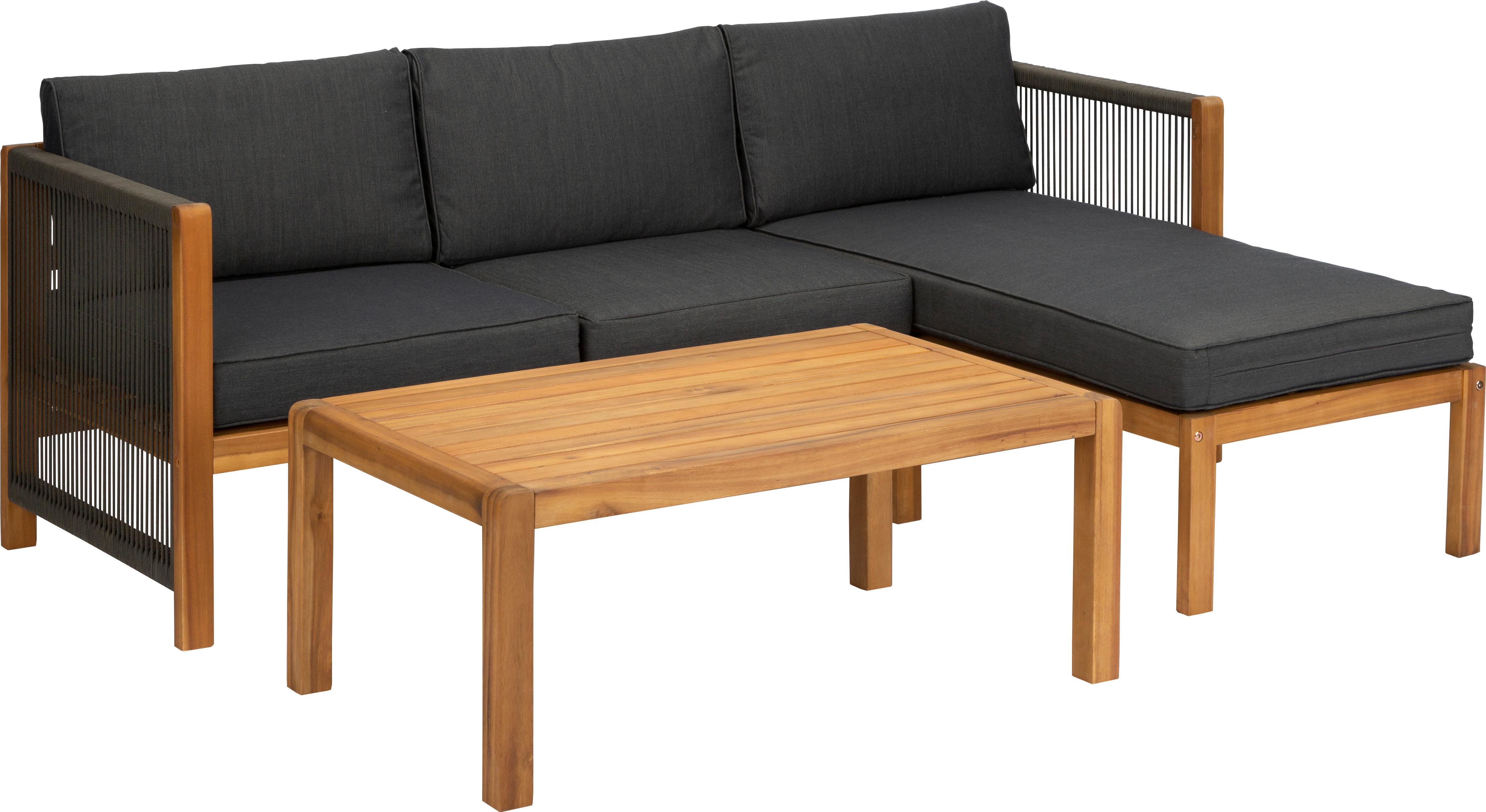Loungegarnitur Malaga Akazie massiv mit Kissen Holz, Textil Acamp Garten & Outdoor > Loungemöbel > Loungegarnituren Grau