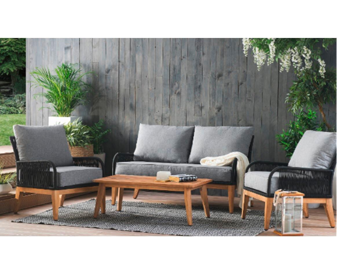Loungegarnitur 4-tlg Mykonos aus Holz mit Kissen Holz, Textil Acamp Garten & Outdoor > Loungemöbel > Loungegarnituren Anthrazit