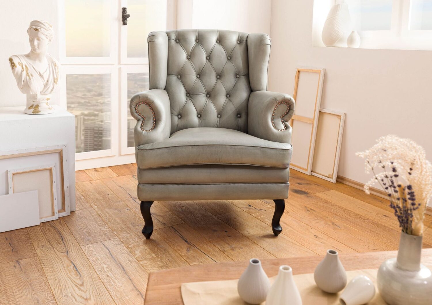 wohnli-moebel-suche-09-920-890-2001 Wohnli Möbelsuche - Ohrensessel Echtleder 88x81x105 grau CHESTERFIELD #201