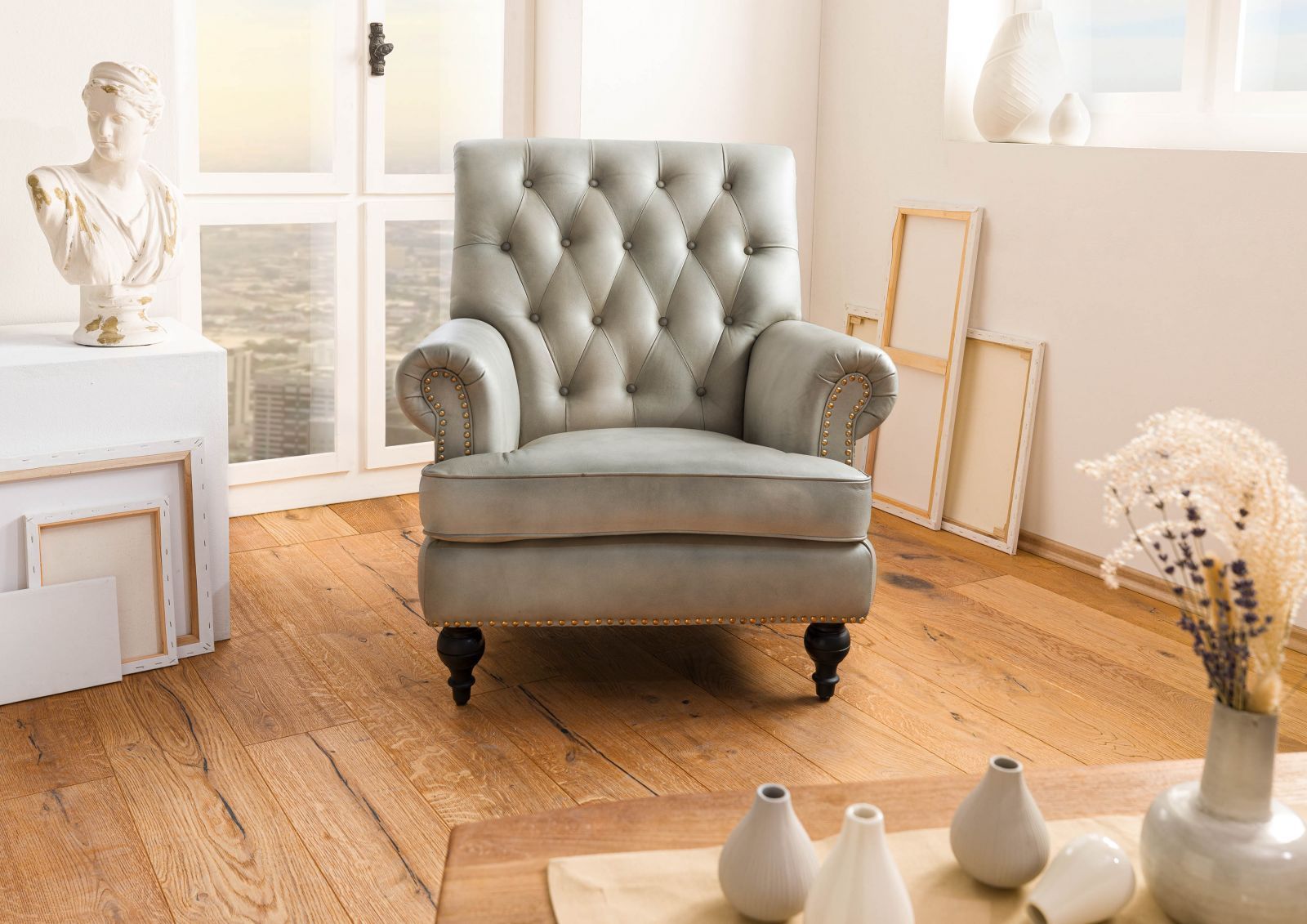 wohnli-moebel-suche-09-920-890-2005 Wohnli Möbelsuche - Sessel Echtleder 84x84x94 grau CHESTERFIELD #205