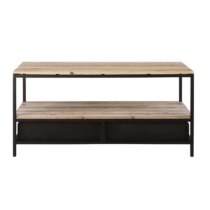 TV-Lowboard aus massivem Tannenholz und Metall 117x57x50cm Holz Schwarz Maisons du Monde Möbel Wohnzimmermöbel TV-Möbel