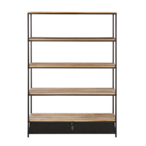 Regal im Industrial-Stil mit 2 Schubladen aus massivem Tannenholz und Metall 130x190x40cm Holz Schwarz Maisons du Monde Möbel Wohnzimmermöbel Regale