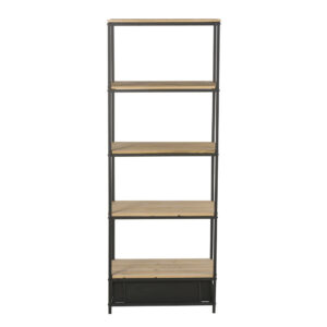 Regal im Industrial-Stil mit Schublade aus massivem Tannenholz und Metall 70x190x40cm Holz Schwarz Maisons du Monde Möbel Wohnzimmermöbel Regale