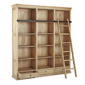 Bücherregal mit 3 Schubladen und Leiter aus Mangoholz 190x210x40cm Holz Beige Maisons du Monde Möbel Wohnzimmermöbel Bücherregale