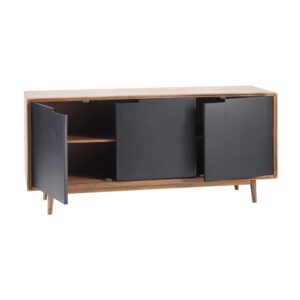 wohnli-moebel-suche-147101-1 Sideboard mit 3 Türen aus massivem Mangoholz und Eisen, 160 cm 160x73x45cm Massivholz Grau Maisons du Monde Möbel Esszimmermöbel Sideboards, Highboards & niedrige Anrichten