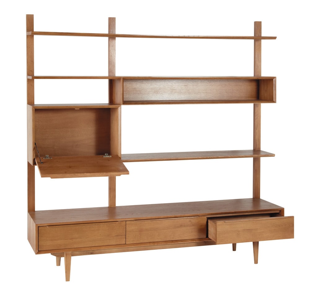 Vintage Regal/TV-Lowboard 3 Schubladen 1 Tür aus Eiche 180x179x45cm Holz Braun Maisons du Monde Möbel Wohnzimmermöbel Regale