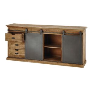wohnli-moebel-suche-155847-1 Sideboard mit 6 Schubladen und 2 Schiebetüren aus massivem Mangoholz, 190 cm 190x85x45cm Massivholz Schwarz Maisons du Monde Möbel Esszimmermöbel Sideboards, Highboards & niedrige Anrichten