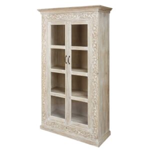wohnli-moebel-suche-165743-1 Geschnitzte 2-türige Vitrine aus geweißtem massivem Mangoholz 110x190x45cm Massivholz Beige Maisons du Monde Möbel Esszimmermöbel Vitrine und Vitrinenschrank
