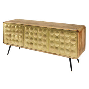 wohnli-moebel-suche-165788-1 Buffet mit 3 Türen aus massivem Mangoholz und stahl mit vergoldetem Effekt 174.5x76x46cm Metall Gold Maisons du Monde Möbel Esszimmermöbel Sideboards, Highboards & niedrige Anrichten