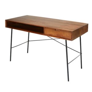 wohnli-moebel-suche-165818-1 Schreibtisch mit 1 Schublade aus massivem Mangoholz und schwarzem Metall 130x76x60cm Holz Braun Maisons du Monde Möbel Büromöbel Schreibtische