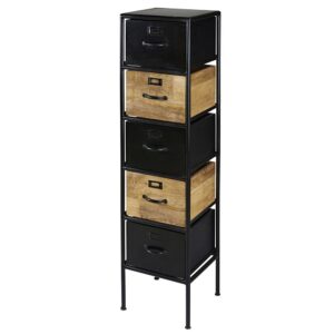 Regalsäule mit 5 Schubladen aus Mangoholz und schwarzem Metall 33x128x33cm Metall Schwarz Maisons du Monde Möbel Wohnzimmermöbel Aufbewahrungsmöbel