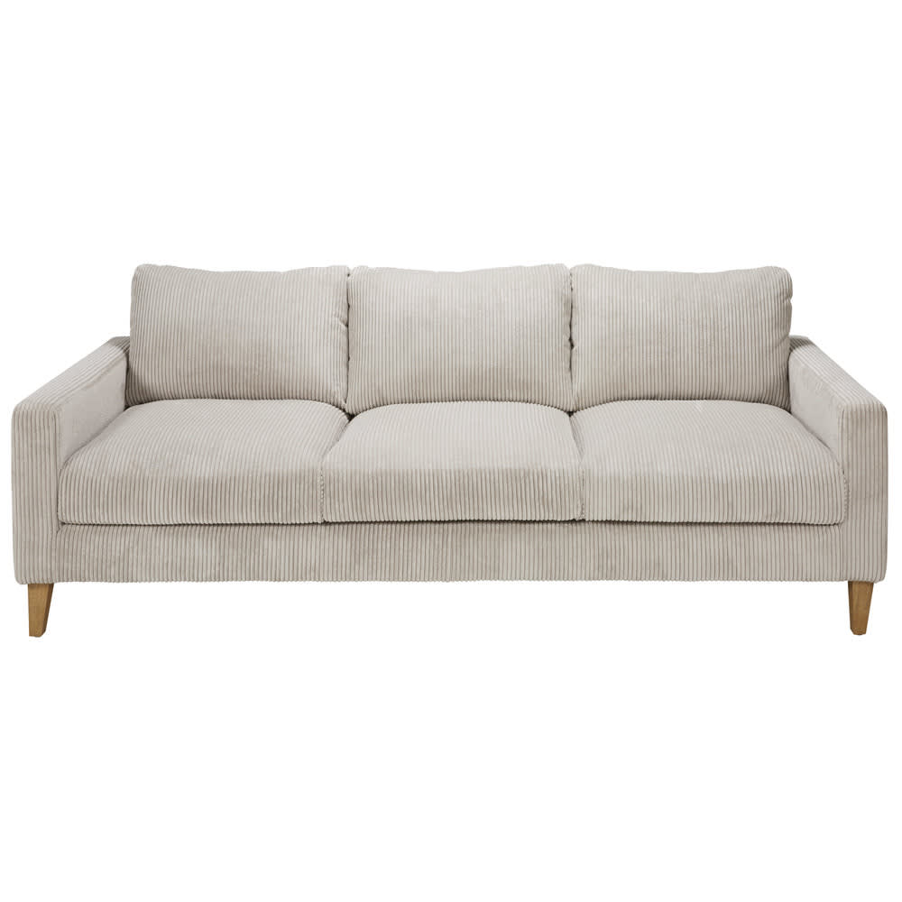 Wohnli Möbelsuche - 4-Sitzer-Sofa aus geripptem hellgrauem Samt