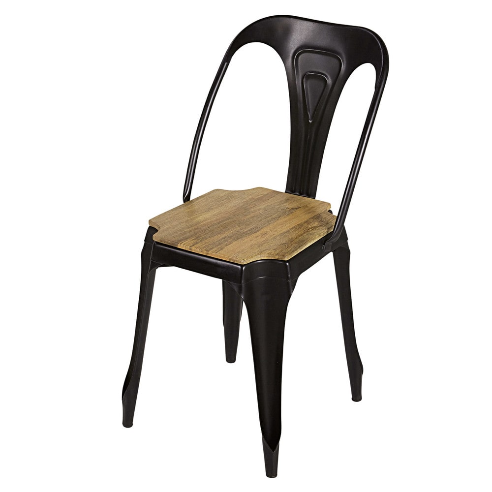 Wohnli Möbelsuche - Stuhl im Industrial-Stil aus schwarzem Stahl und Mangoholz