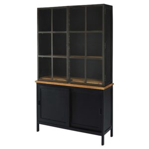 Anrichte mit 4 Türen aus Mangoholz und Akazienholz schwarz 115x195x40cm Holz Schwarz Maisons du Monde Möbel Esszimmermöbel Geschirrschränke