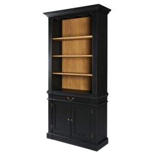 wohnli-moebel-suche-166100-1 Bücherwand mit 1 Schublade und 2 Türen aus schwarzem Akazienholz 105x210x41cm Holz Schwarz Maisons du Monde Möbel Wohnzimmermöbel Bücherregale