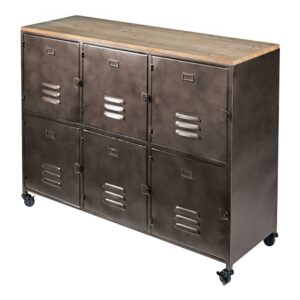 Buffet auf Rollen mit 6 Türen aus Metall und Tannenholz 119x89x40cm Metall Schwarz Maisons du Monde Möbel Esszimmermöbel Sideboards, Highboards & niedrige Anrichten