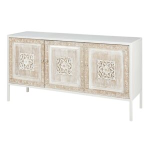 Buffet mit 3 Türen aus weißem Metall und geschnitztem Mangoholz 155x80x45cm Holz Weiß Maisons du Monde Möbel Esszimmermöbel Sideboards, Highboards & niedrige Anrichten