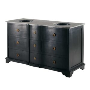 wohnli-moebel-suche-166767-1 Doppelwaschtisch aus schwarzer Mangoholz und Stein 150x85x55cm Holz Schwarz Maisons du Monde Möbel Badezimmermöbel Waschtische