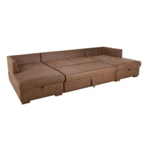 Ausziehbares 7-Sitzer-Panorama-Sofa mit braunem Microsuede-Bezug 325x83x156cm Wildlederimitat Braun Maisons du Monde Sofas und Sessel Sofas Ecksofas