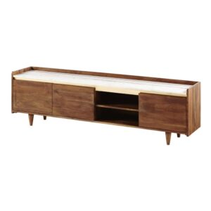 wohnli-moebel-suche-175967-1 3-türiger TV-Schrank aus massivem Akazienholz und weißem Marmor L165 165x45x35cm Massivholz Braun Maisons du Monde Möbel Wohnzimmermöbel TV-Möbel