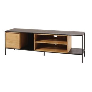 TV-Möbel mit 1 Tür aus schwarzem Metall und massivem Mangoholz 155x55x40cm Holz Braun Maisons du Monde Möbel Wohnzimmermöbel TV-Möbel