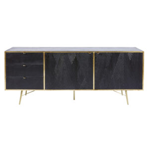 Wohnli Möbelsuche - Horizontales Sideboard mit 2 Türen und 3 Schubladen aus massivem schwarzem Mangoholz