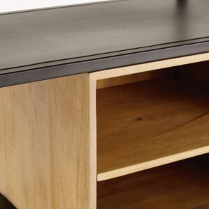 wohnli-moebel-suche-176199-1 Bücherwand mit 2 Schubladen aus schwarzem Metall und massivem Mangoholz 142x190x38cm Holz Beige Maisons du Monde Möbel Wohnzimmermöbel Bücherregale