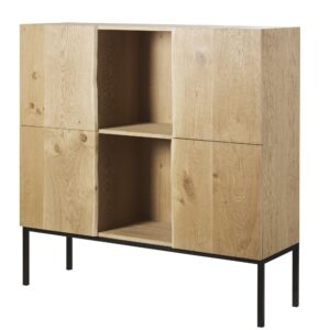 wohnli-moebel-suche-187067-1 Hohes Sideboard mit 4 Massivholztüren aus Eiche, 130 cm 130x130x40cm Massivholz Beige Maisons du Monde Möbel Esszimmermöbel Sideboards, Highboards & niedrige Anrichten