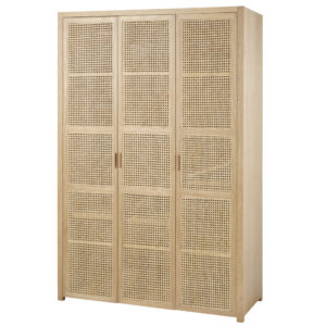 3-türiger Kleiderschrank mit Rattangeflecht 135x200x55cm Rohrgeflecht Grau Maisons du Monde Möbel Schlafzimmermöbel Schränke
