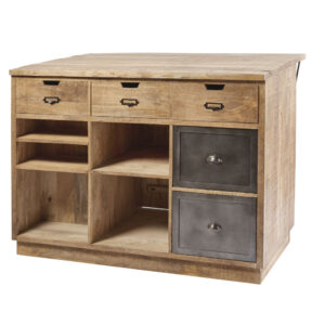 wohnli-moebel-suche-187592-1 Kochinsel aus massivem Mangoholz und grauem Metall 127x95x82cm Holz Braun Maisons du Monde Möbel Küchenmöbel Kücheninseln & Servierwägen