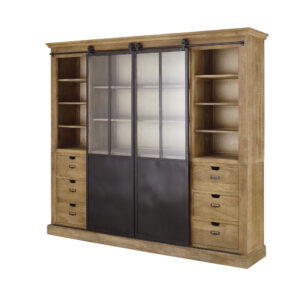 Bücherregal mit 2 Türen aus massivem Mangoholz und Metall 220x200x47cm Holz Schwarz Maisons du Monde Möbel Wohnzimmermöbel Bücherregale