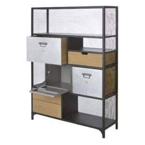 Bücherwand im Industrial-Stil mit 4 Schubladen und 1 Tür aus Tannenholz und Metall 99x141x30.5cm Metall Schwarz Maisons du Monde Möbel Wohnzimmermöbel Bücherregale