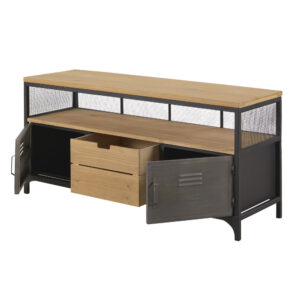 TV-Möbel im Industrial-Stil mit 1 Schublade und 2 Türen aus Tannenholz und Metall 120x60x42cm Metall Schwarz Maisons du Monde Möbel Wohnzimmermöbel TV-Möbel