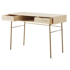 Schreibtisch mit 2 Schubladen mit Rattangeflecht 115x78x50cm Rohrgeflecht Beige Maisons du Monde Möbel Büromöbel Schreibtische