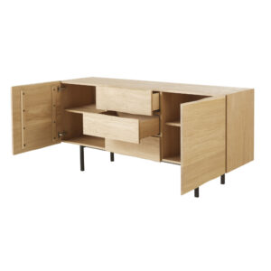 Buffet mit 2 Türen und 3 Schubladen aus massiver Eiche und schwarzem Metall 165x78x45cm Holz Beige Maisons du Monde Möbel Esszimmermöbel Sideboards, Highboards & niedrige Anrichten