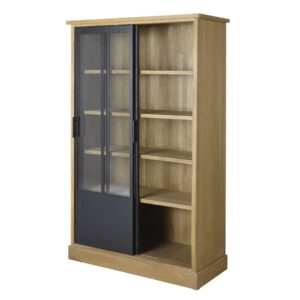 Vitrine mit 2 Türen aus massiver Kiefer und Sicherheitsglas 105x175x45cm Holz Schwarz Maisons du Monde Möbel Esszimmermöbel Vitrine und Vitrinenschrank